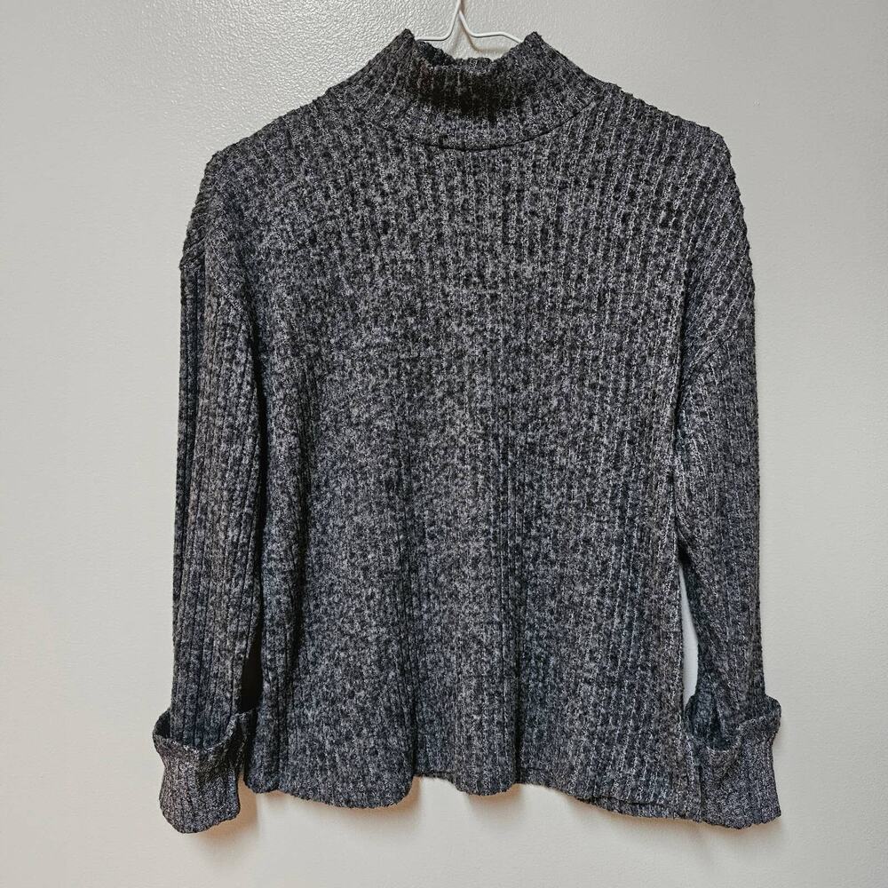 Kim & Cami Gray Ribbed Mock Turtleneck Sweater Cuff Sleeves Size Medium
